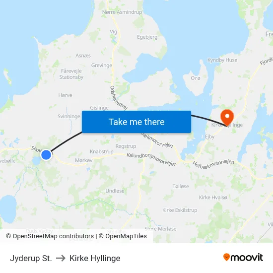 Jyderup St. to Kirke Hyllinge map