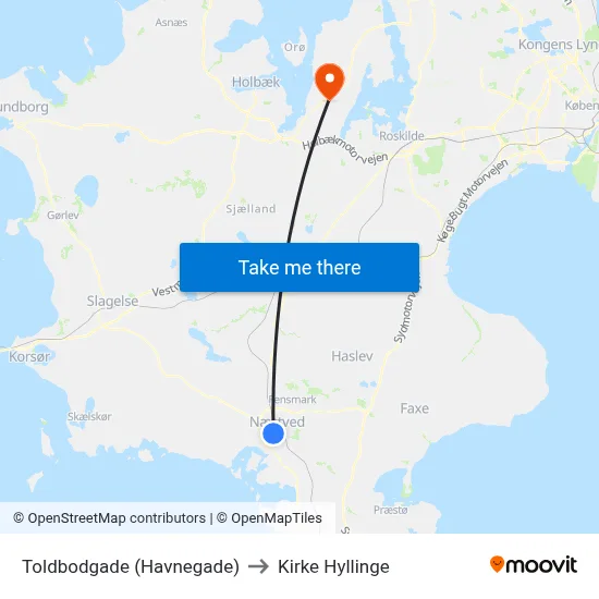 Toldbodgade (Havnegade) to Kirke Hyllinge map