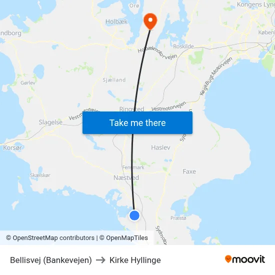 Bellisvej (Bankevejen) to Kirke Hyllinge map