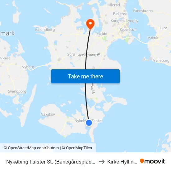 Nykøbing Falster St. (Banegårdspladsen) to Kirke Hyllinge map
