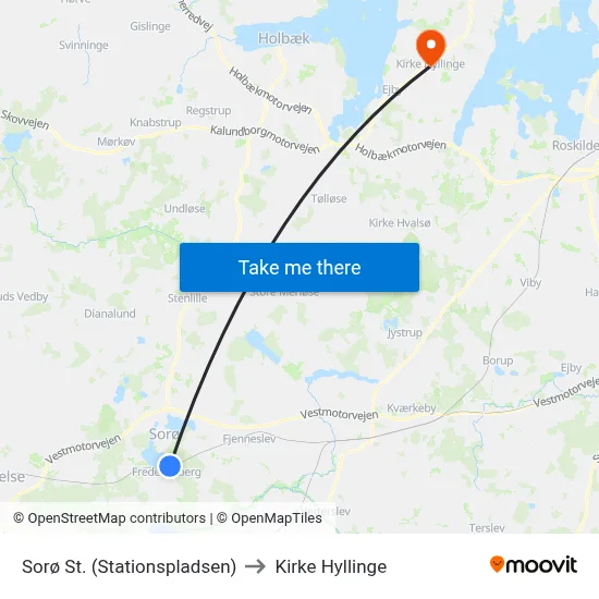Sorø St. (Stationspladsen) to Kirke Hyllinge map