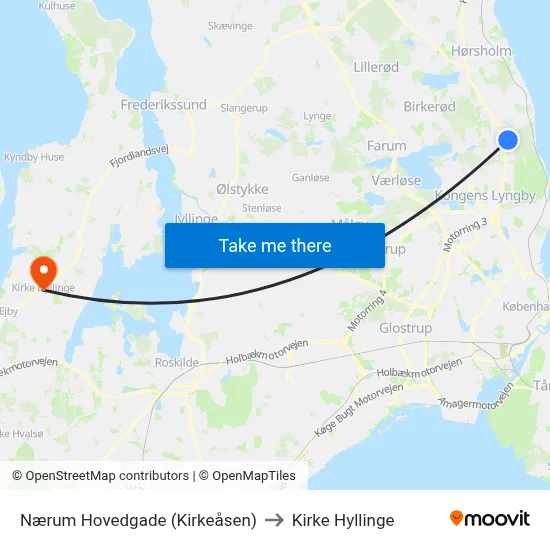 Nærum Hovedgade (Kirkeåsen) to Kirke Hyllinge map