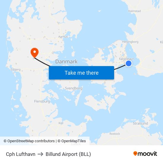 Cph Lufthavn to Billund Airport (BLL) map