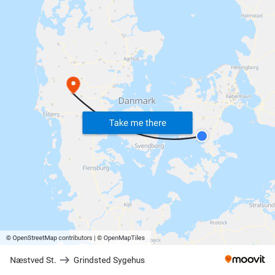 Næstved St. to Grindsted Sygehus map