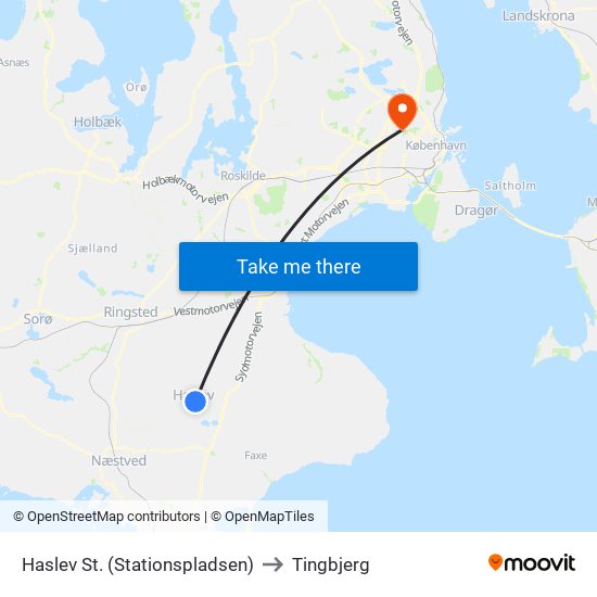 Haslev St. (Stationspladsen) to Tingbjerg map