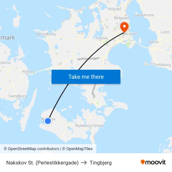 Nakskov St. (Perlestikkergade) to Tingbjerg map