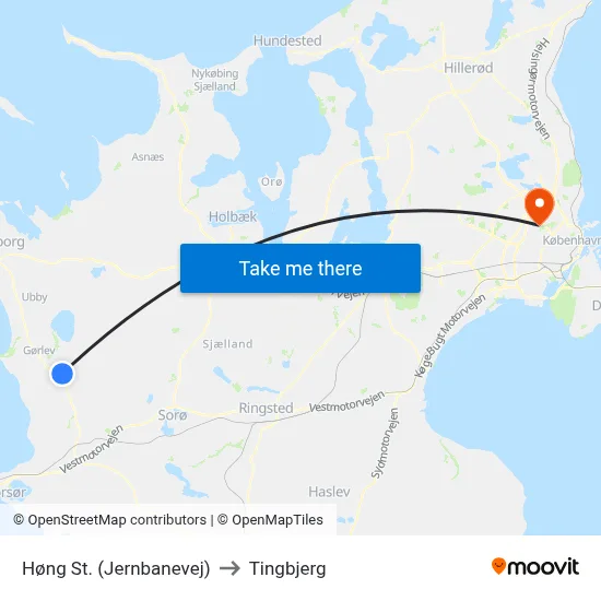 Høng St. (Jernbanevej) to Tingbjerg map