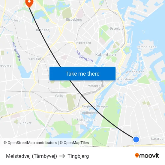 Melstedvej (Tårnbyvej) to Tingbjerg map