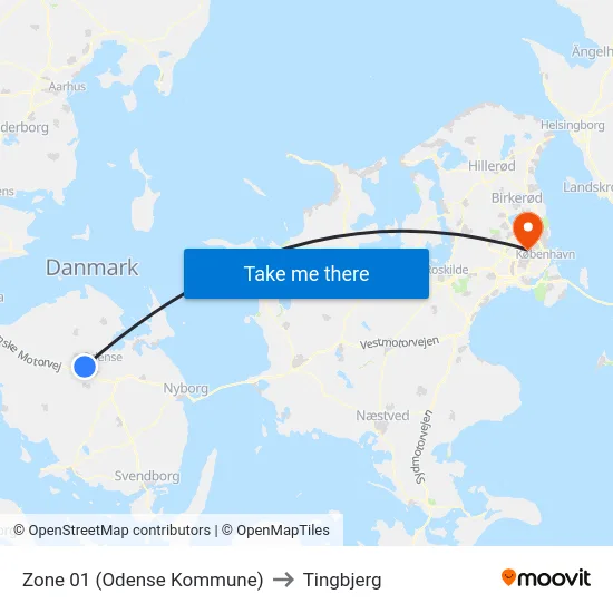Zone 01 (Odense Kommune) to Tingbjerg map