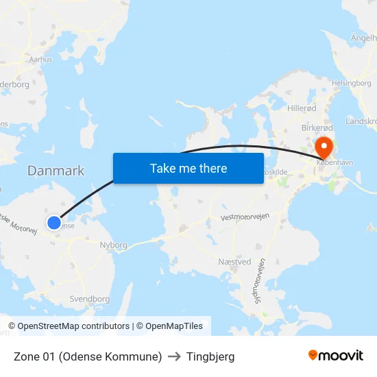 Zone 01 (Odense Kommune) to Tingbjerg map