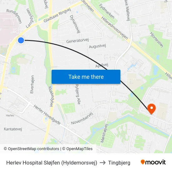 Herlev Hospital Sløjfen (Hyldemorsvej) to Tingbjerg map