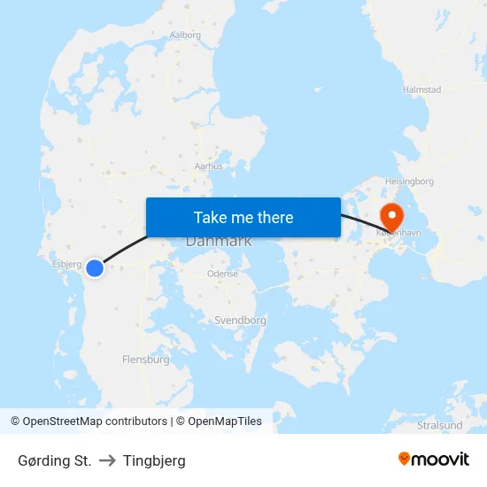 Gørding St. to Tingbjerg map