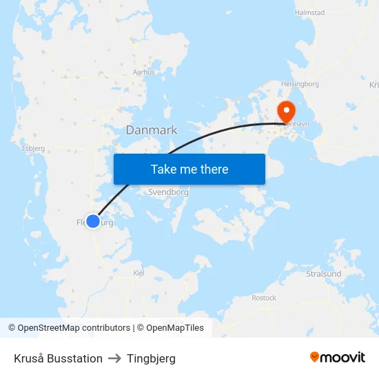 Kruså Busstation to Tingbjerg map