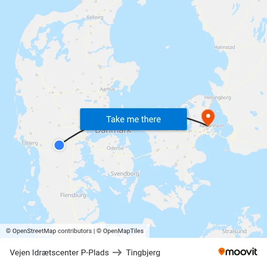Vejen Idrætscenter P-Plads to Tingbjerg map