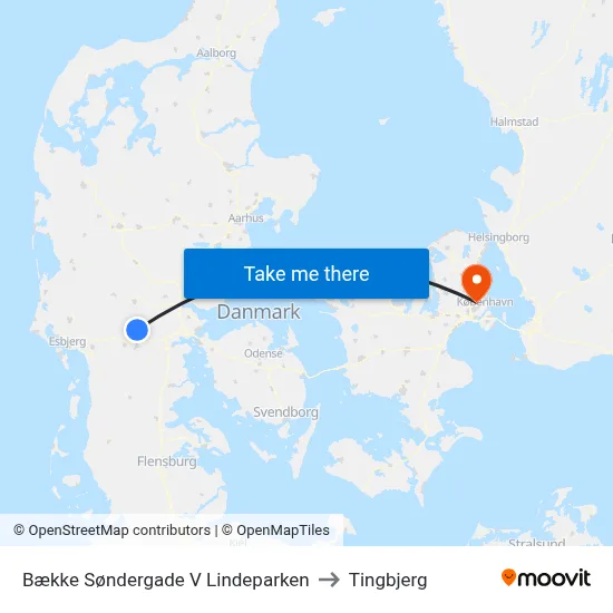 Bække Søndergade V Lindeparken to Tingbjerg map