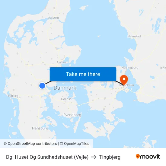 Dgi Huset Og Sundhedshuset (Vejle) to Tingbjerg map