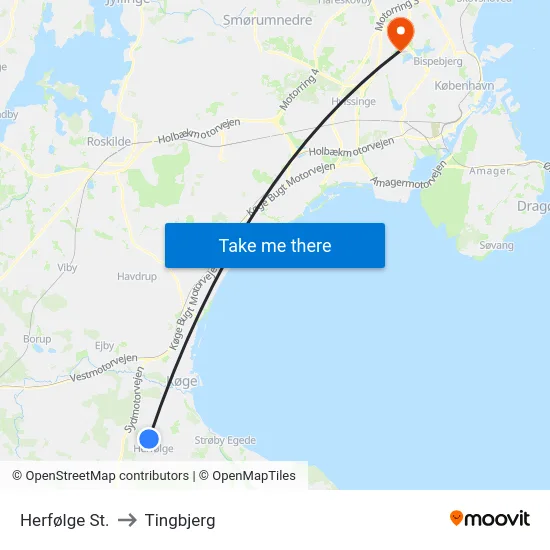 Herfølge St. to Tingbjerg map