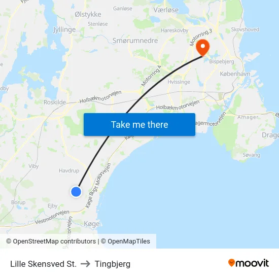 Lille Skensved St. to Tingbjerg map