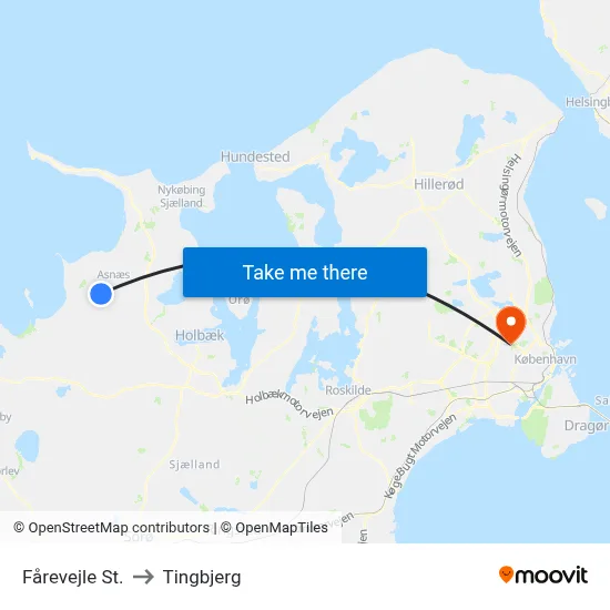 Fårevejle St. to Tingbjerg map