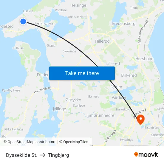 Dyssekilde St. to Tingbjerg map