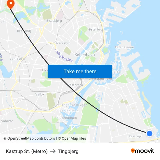 Kastrup St. (Metro) to Tingbjerg map