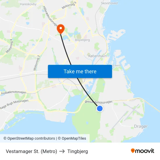 Vestamager St. (Metro) to Tingbjerg map