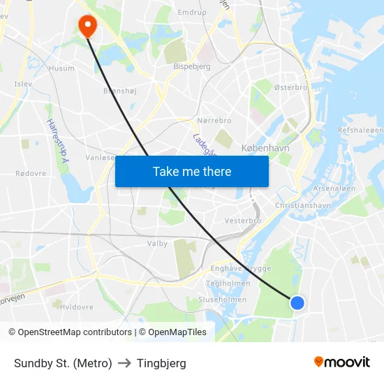 Sundby St. (Metro) to Tingbjerg map