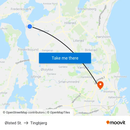 Ølsted St. to Tingbjerg map