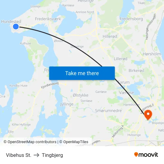 Vibehus St. to Tingbjerg map