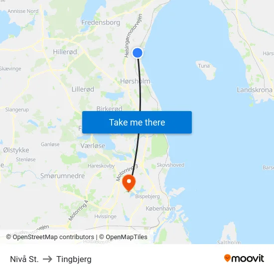 Nivå St. to Tingbjerg map