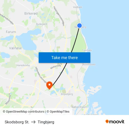 Skodsborg St. to Tingbjerg map