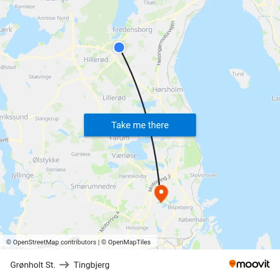 Grønholt St. to Tingbjerg map