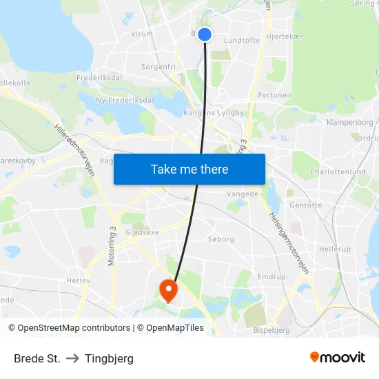 Brede St. to Tingbjerg map