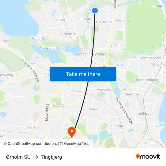 Ørholm St. to Tingbjerg map