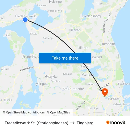 Frederiksværk St. (Stationspladsen) to Tingbjerg map