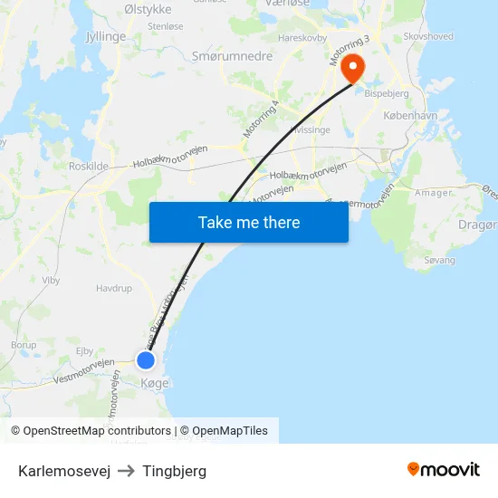 Karlemosevej to Tingbjerg map