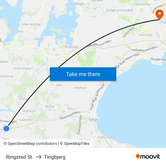 Ringsted St. to Tingbjerg map