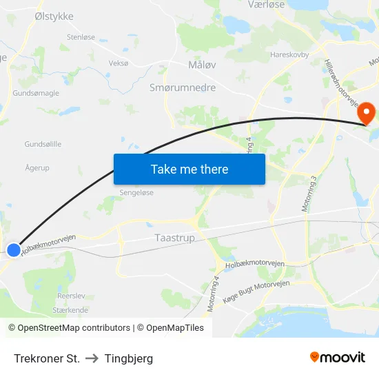 Trekroner St. to Tingbjerg map