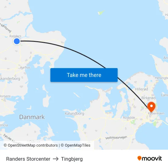 Randers Storcenter to Tingbjerg map