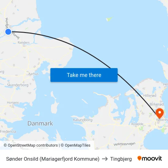 Sønder Onsild (Mariagerfjord Kommune) to Tingbjerg map