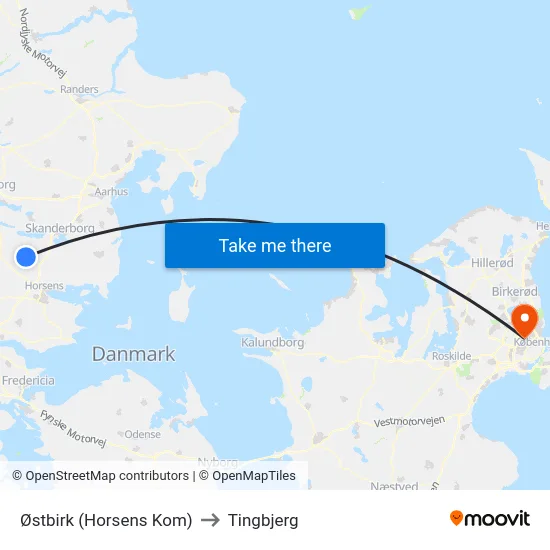 Østbirk (Horsens Kom) to Tingbjerg map