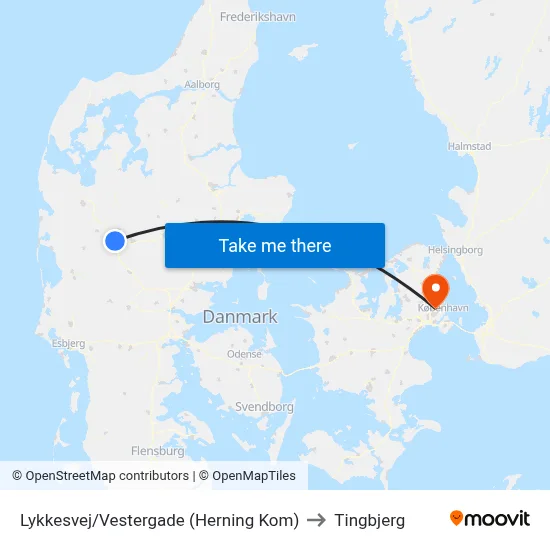 Lykkesvej/Vestergade (Herning Kom) to Tingbjerg map