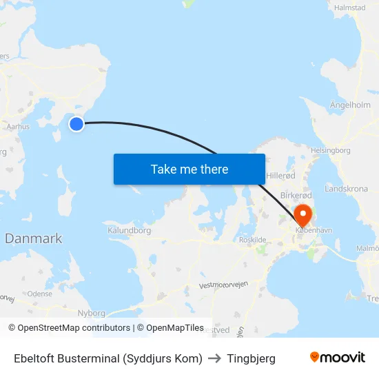 Ebeltoft Busterminal (Syddjurs Kom) to Tingbjerg map
