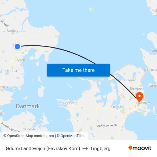 Ødum/Landevejen (Favrskov Kom) to Tingbjerg map