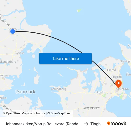 Johanneskirken/Vorup Boulevard (Randers Kom) to Tingbjerg map
