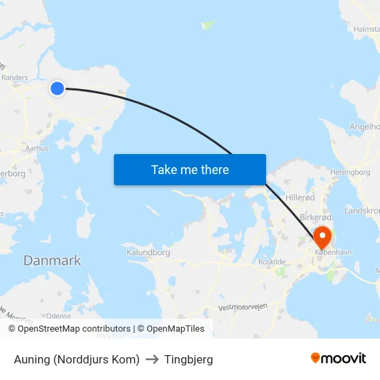 Auning (Norddjurs Kom) to Tingbjerg map