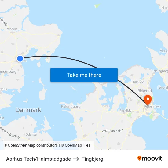 Aarhus Tech/Halmstadgade to Tingbjerg map