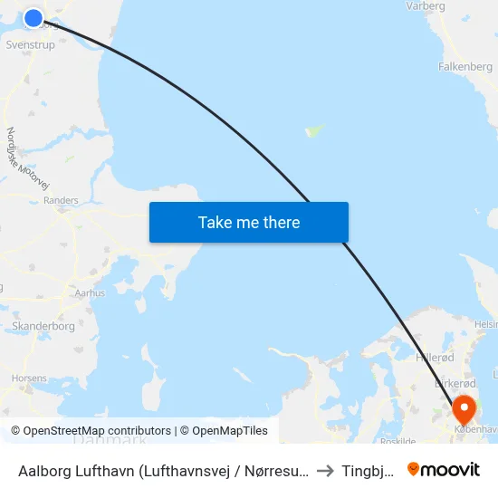 Aalborg Lufthavn (Lufthavnsvej / Nørresundby) to Tingbjerg map