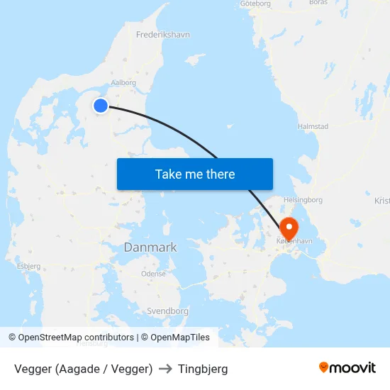 Vegger (Aagade / Vegger) to Tingbjerg map