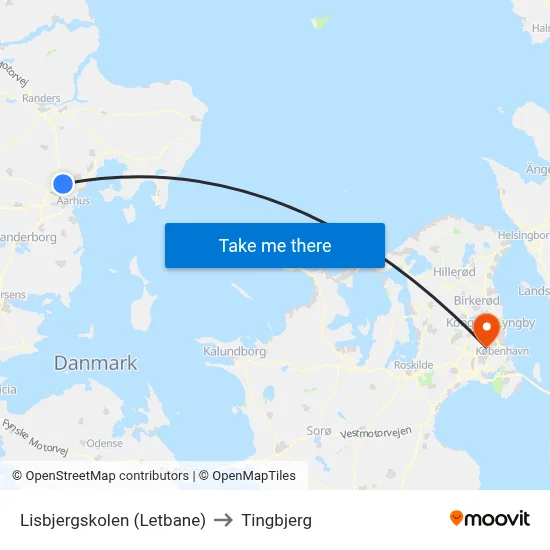 Lisbjergskolen (Letbane) to Tingbjerg map